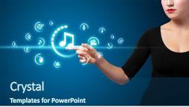  Presentation with multimedia - Audience pleasing slide set consisting of digital music - businesswoman pressing multimedia type backdrop and a ocean colored foreground