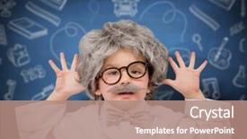  Presentation with forensic scientist - PPT theme featuring digital music - cute pupil dressed as scientist background and a coral colored foreground