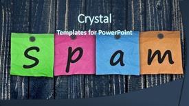  Presentation with spam - PPT theme having digital notice board - spam message post on wooden background and a ocean colored foreground