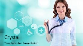  Presentation with paramedic - Audience pleasing slide deck consisting of digital paramedic - female doctor with stethoscope backdrop and a seafoam green colored foreground