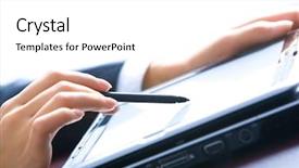  Presentation with human - Presentation theme with digital pen - image of modern work human background and a  colored foreground