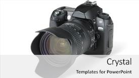  Presentation with white cctv camera on modern - Colorful presentation enhanced with digital photo camera on white backdrop and a  colored foreground