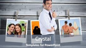  Presentation with digital printing - Colorful slide set enhanced with digital printing - composite image of smiling businessman backdrop and a gray colored foreground