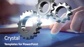  Presentation with connecting - Beautiful presentation theme featuring digital processing - metal cogs and wheels connecting backdrop and a ocean colored foreground