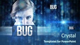  Presentation with lines - Amazing PPT theme having digital program code - word bug and focused businesswoman backdrop and a ocean colored foreground