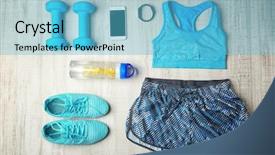  Presentation with sport - Presentation theme having digital pulses - sport clothes and equipment background and a light blue colored foreground