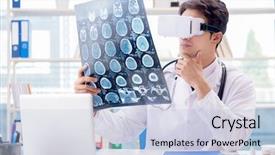  Presentation with virtual reality - Presentation theme having doctor working with virtual vr reality glasses background and a light blue colored foreground