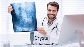  Presentation with mobile health - Beautiful presentation featuring mobile phone health - portrait of male doctor examining backdrop and a sky blue colored foreground