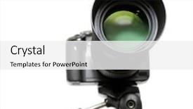  Presentation with camera - Audience pleasing PPT theme consisting of vibrant colored orange treetop detail in front of blue sky at autumn time backdrop and a gold colored foreground