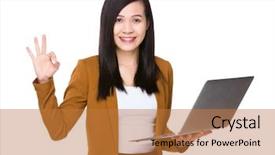  Presentation with cyber stalking computer laptop suffering - Slide set featuring digital rights management - asian businesswoman use background and a gold colored foreground