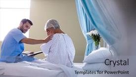  Presentation with digital hospital - Slide deck featuring digital sad - male doctor consoling a senior background and a light blue colored foreground