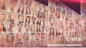  Presentation with coding binary code blue polygonal - PPT theme enhanced with digital screen against portrait collage background and a coral colored foreground