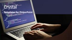  Presentation with hacker - PPT layouts enhanced with digital security - hacker using laptop closeup background and a ocean colored foreground