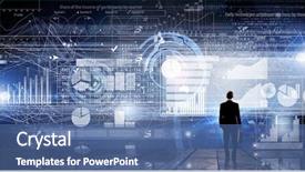  Presentation with suitcase - Theme consisting of digital security - rear view of businessman background and a ocean colored foreground