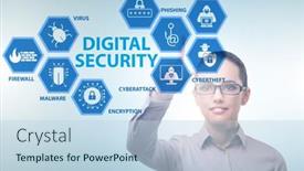  Presentation with security - Cool new slide set with digital-security-concept-with-businesswoman backdrop and a light blue colored foreground