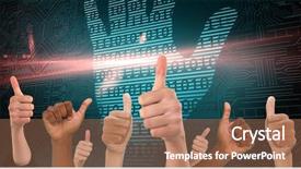  Presentation with security scan - Presentation design with digital security hand print background and a  colored foreground