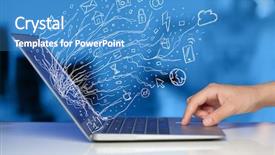  Presentation with notebook - Audience pleasing slide set consisting of digital service - man pressing notebook laptop computer backdrop and a teal colored foreground