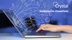  Presentation with notebook - Theme featuring digital service - man pressing notebook laptop computer background and a teal colored foreground