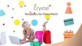  Presentation with diagram - Colorful PPT theme enhanced with digital shopping diagram on a white background against composite image of happy blonde shopping online with laptop backdrop and a cream colored foreground