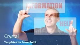  Presentation with holographic - PPT theme having digital sign - man using holographic interface pressing background and a ocean colored foreground