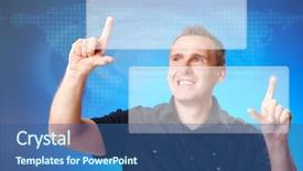  Presentation with holographic - Theme featuring digital sign - man using holographic interface pressing background and a ocean colored foreground