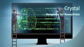  Presentation with digital signal processing - Beautiful presentation theme featuring digital signal processing - cognitive computing and machine learning backdrop and a ocean colored foreground