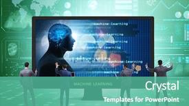  Presentation with machine learning - Colorful presentation theme enhanced with digital signal processing - cognitive computing and machine learning backdrop and a seafoam green colored foreground