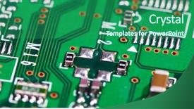  Presentation with electronic components - Slides with digital signal processing - green electronic board with components background and a ocean colored foreground