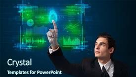 Presentation with finger - Cool new theme with digital signature - businessman pressing modern technology panel backdrop and a navy blue colored foreground