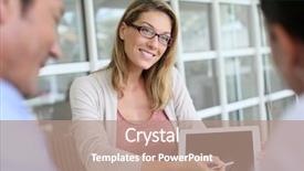  Presentation with contract - Beautiful slides featuring digital signature - businesswoman meeting with couple backdrop and a coral colored foreground