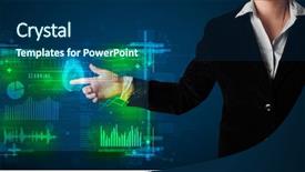  Presentation with technology - PPT theme having digital signature - businesswoman pressing modern technology panel background and a ocean colored foreground