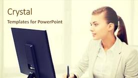  Presentation with tablet - Slide set consisting of digital signature - picture of smiling businesswoman background and a cream colored foreground