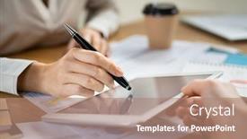  Presentation with digital pen - Colorful presentation theme enhanced with digital-signature-on-tablet-close backdrop and a coral colored foreground