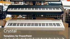  Presentation with music - Presentation theme having digital-synthesizers-on-showcase background and a coral colored foreground