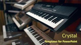  Presentation with music - Audience pleasing presentation consisting of digital-synthesizers-on-showcase backdrop and a tawny brown colored foreground