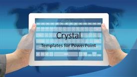  Presentation with virtual keyboard - Beautiful PPT theme featuring digital system - business hands hold technology virtual backdrop and a  colored foreground