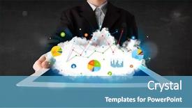  Presentation with cloud technology - Audience pleasing PPT theme consisting of digital system - person holding a white touchpad backdrop and a teal colored foreground