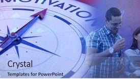  Presentation with motivation - PPT theme featuring digital tablet against compass background and a light blue colored foreground