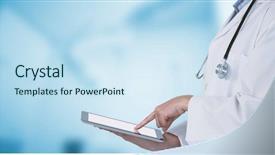  Presentation with digital anthropology - Colorful presentation theme enhanced with digital tablet against dental equipment backdrop and a sky blue colored foreground