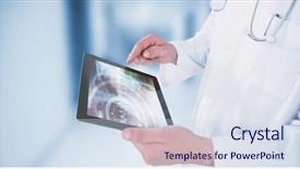  Presentation with digital blockchain - Beautiful presentation theme featuring digital tablet against dental equipment backdrop and a sky blue colored foreground