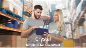  Presentation with forklift - Slide set with digital tablet against focused driver background and a coral colored foreground