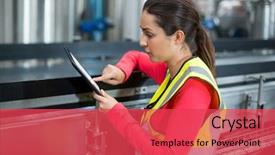  Presentation with production line - Slides consisting of digital tablet at drinks production background and a red colored foreground