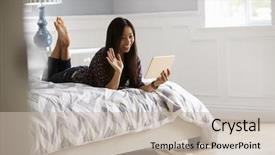  Presentation with sensuality woman black angel relaxing - Slides consisting of digital tablet for video call background and a soft green colored foreground