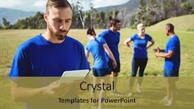  Presentation with boot camp - Colorful slide set enhanced with digital tablet in boot camp backdrop and a gold colored foreground