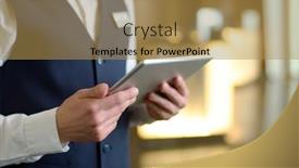  Presentation with lounge - Presentation theme having digital-tablet-in-hands background and a gold colored foreground