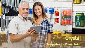  Presentation with father - Beautiful presentation theme featuring digital tablet in hardware store backdrop and a coral colored foreground