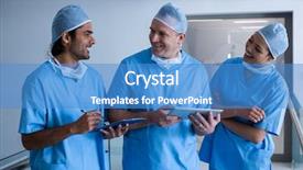  Presentation with digital hospital - PPT theme having digital tablet in hospital background and a teal colored foreground