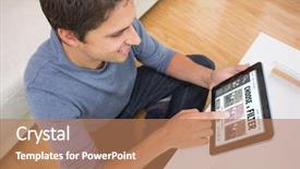  Presentation with smartphone app - Amazing presentation design having digital tablet in living room backdrop and a coral colored foreground