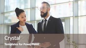  Presentation with young business people - PPT layouts with digital tablet in office lobby background and a gray colored foreground