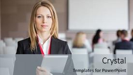  Presentation with college seminar hall - Amazing theme having digital tablet in seminar hall backdrop and a  colored foreground